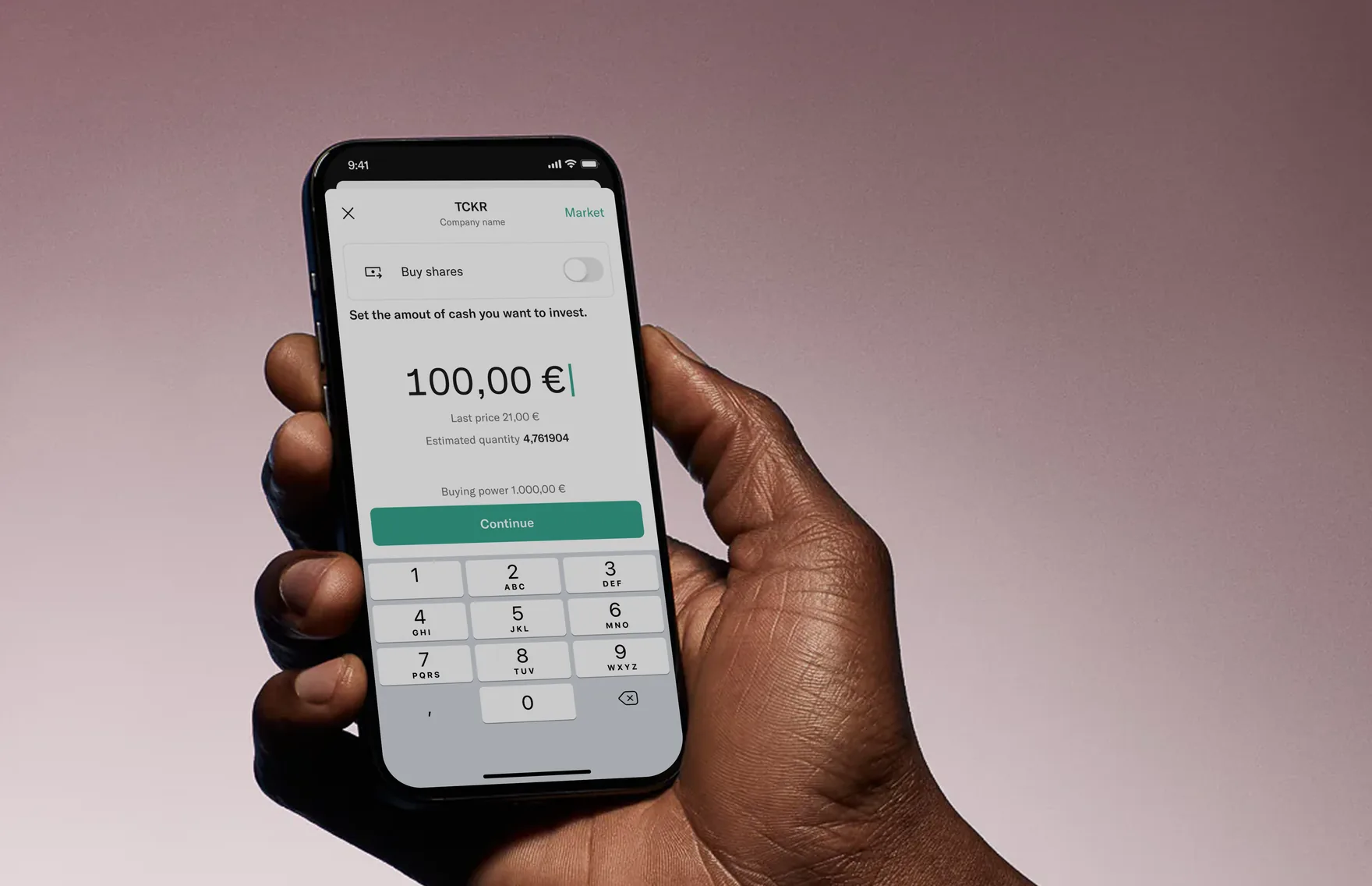 N26 Trading App — buy order screen on a phone
